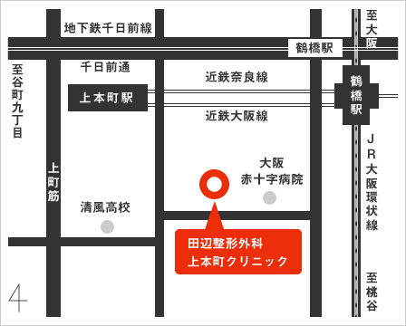 上本町クリニックへのアクセス地図
